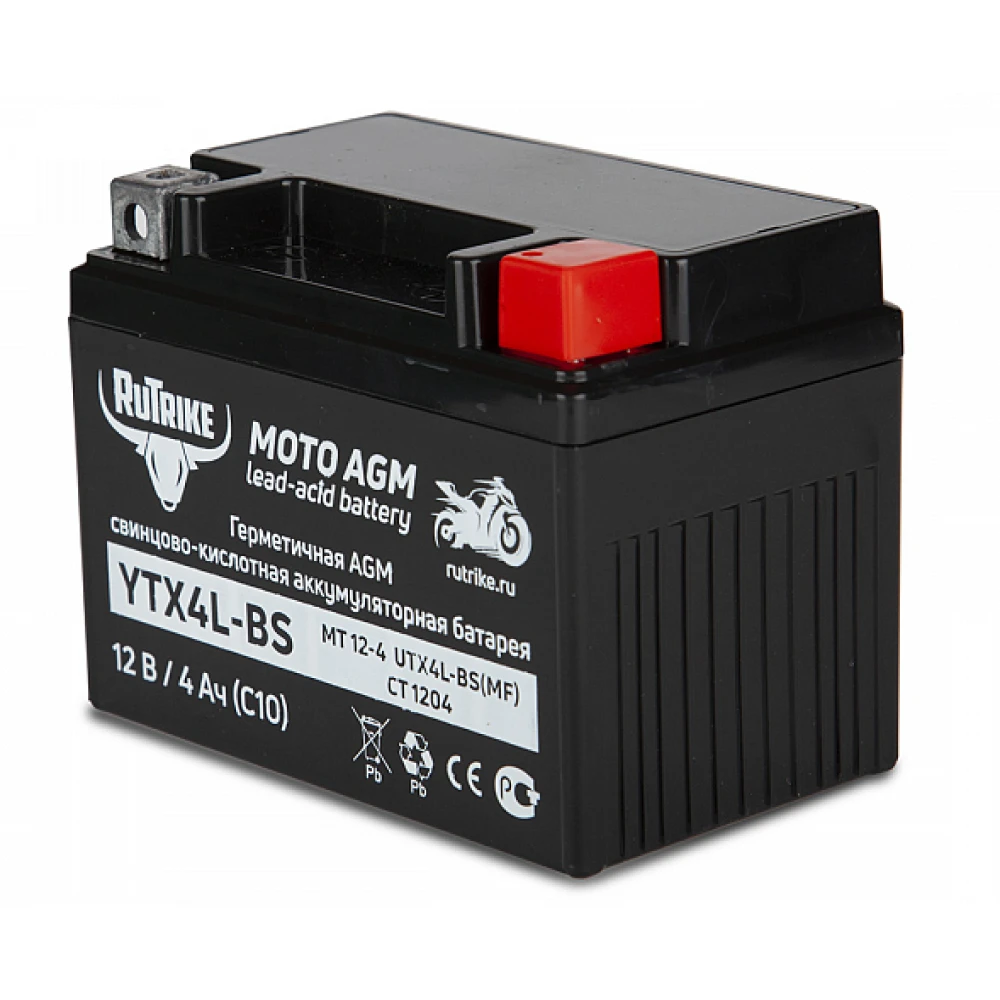 Тяговый стартерный аккумулятор Rutrike YTX4L-BS (12V/4Ah) (UTX4L-BS, CT 1204, MT 12-4) 2
